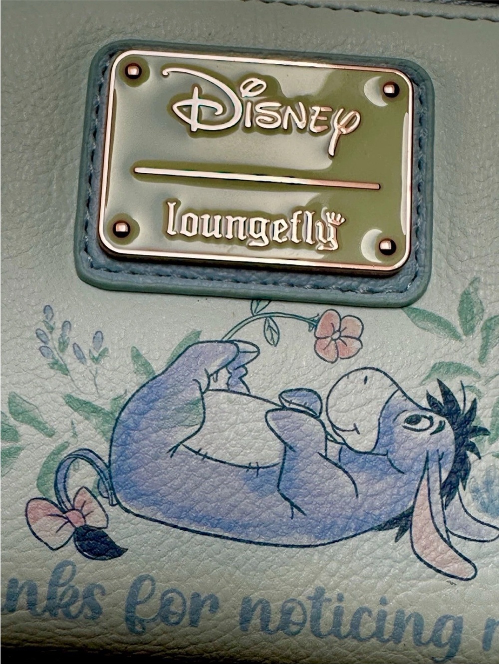 BRAND NEW DISNEY LOUNGEFLY EEYORE FLORAL 8" X 4” BLUE WALLET WINNIE THE POOH